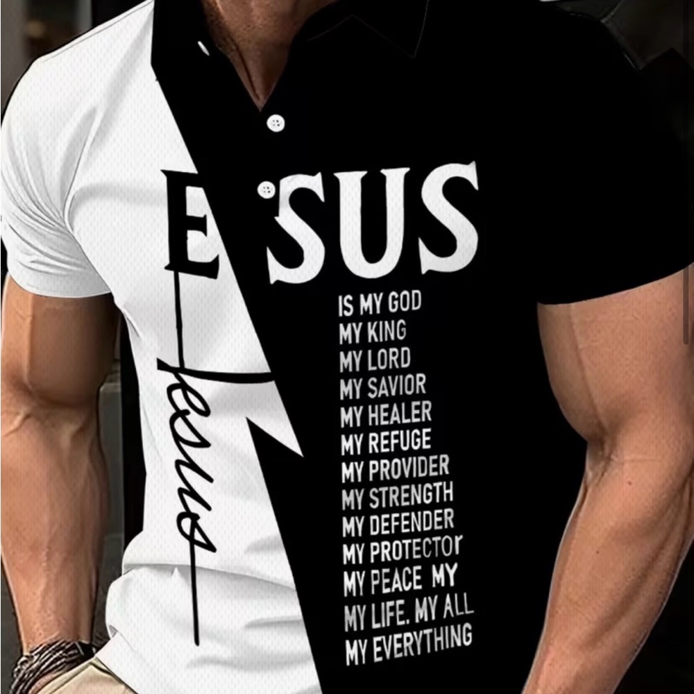 Faith-Inspired Men’s Polo Shirt – JESUS Design (Half Zip)